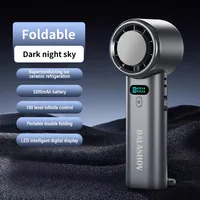 Ventilateur portatif rechargeable par USB, 5200 mAh, avec fonction de refroidissement par compresse de glace, mini ventilateur pliable double pour les voyages, le camping et les activités de plein air 6