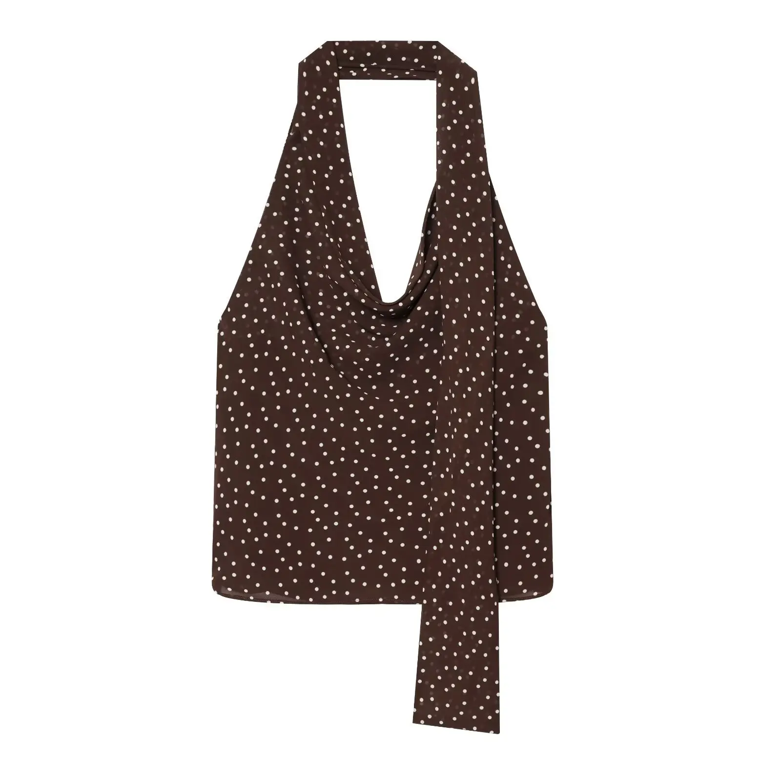 American hot girl retro polka-dot halter top female Hong Kong style royal sister backless streamer top