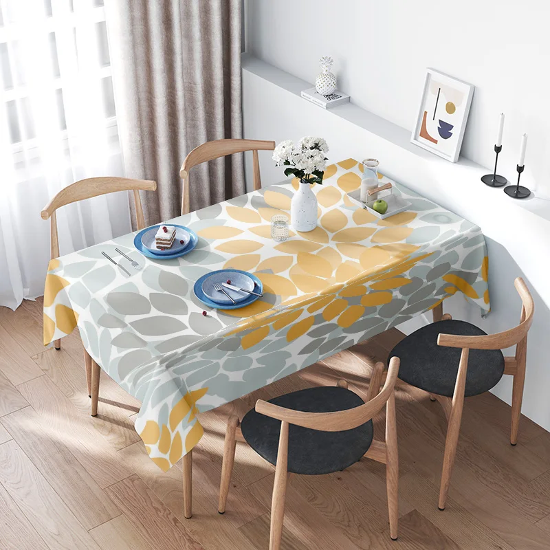 Modern Dining Table Cloth with Yellow and Gray Floral Print Perfect for Home Decoration