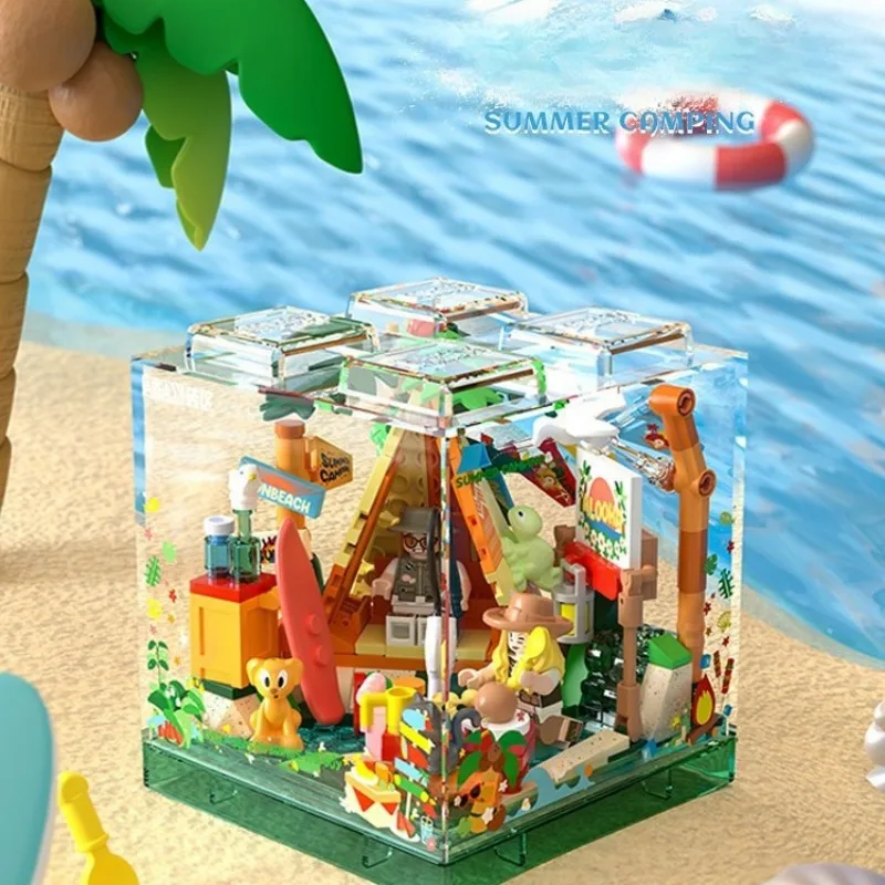 Tout nouveau dans la boîte AREA-X quatre saisons amusant sauvage série bricolage blocs de construction jouets bureau créatif ornements un cadeau de vacances pour fille