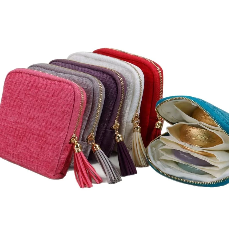 

Portable Multi-layer Tassel Jewelry Storage Bag Travel Jade Bracelet Large-capacity Zipper Jewelry Packaging Bag Organizer