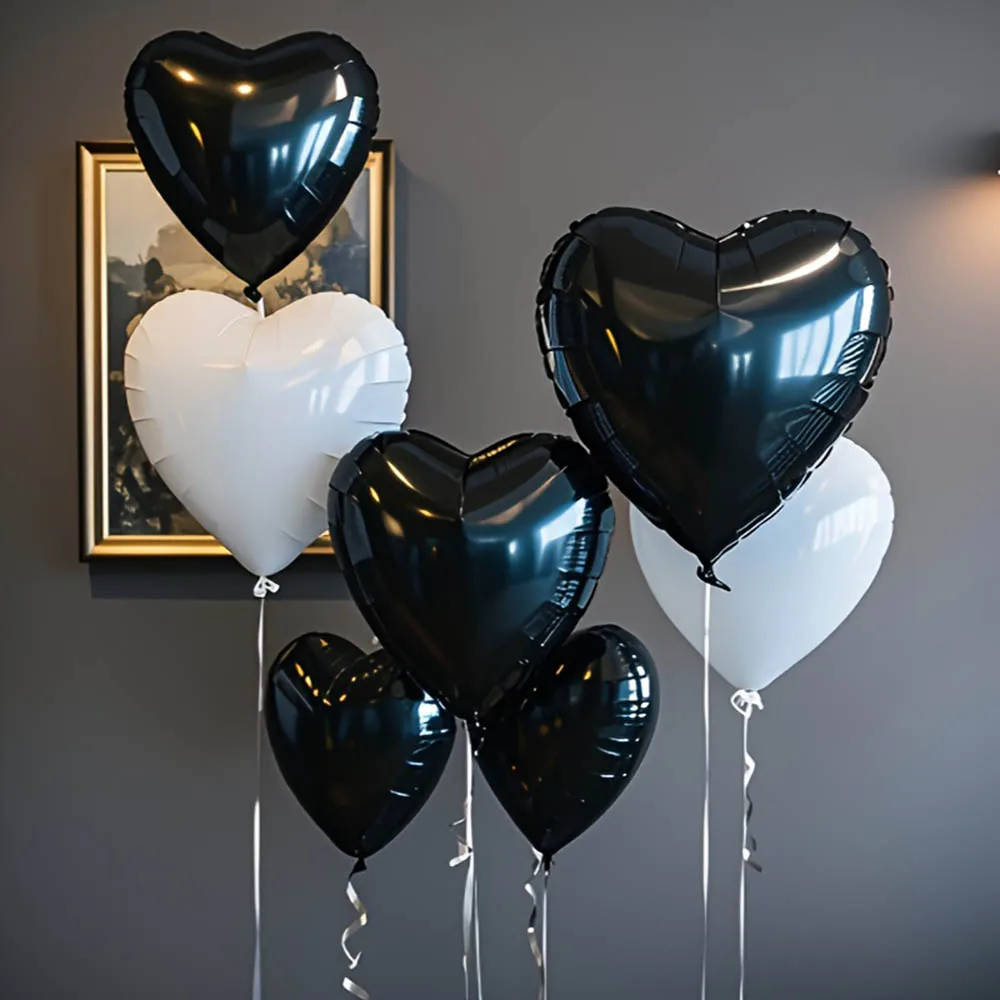18 بوصة 16 قطعة أبيض أسود الحب على شكل قلب احباط بالونات دعوى لحفلة عيد ميلاد الذكرى الزفاف ديكورا هدية عيد الحب #4