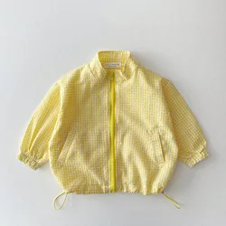 0-5-year-old Korean version of childrens clothing summer thin plaid sunscreen breathable jacket girl x casual long sleeve jacket