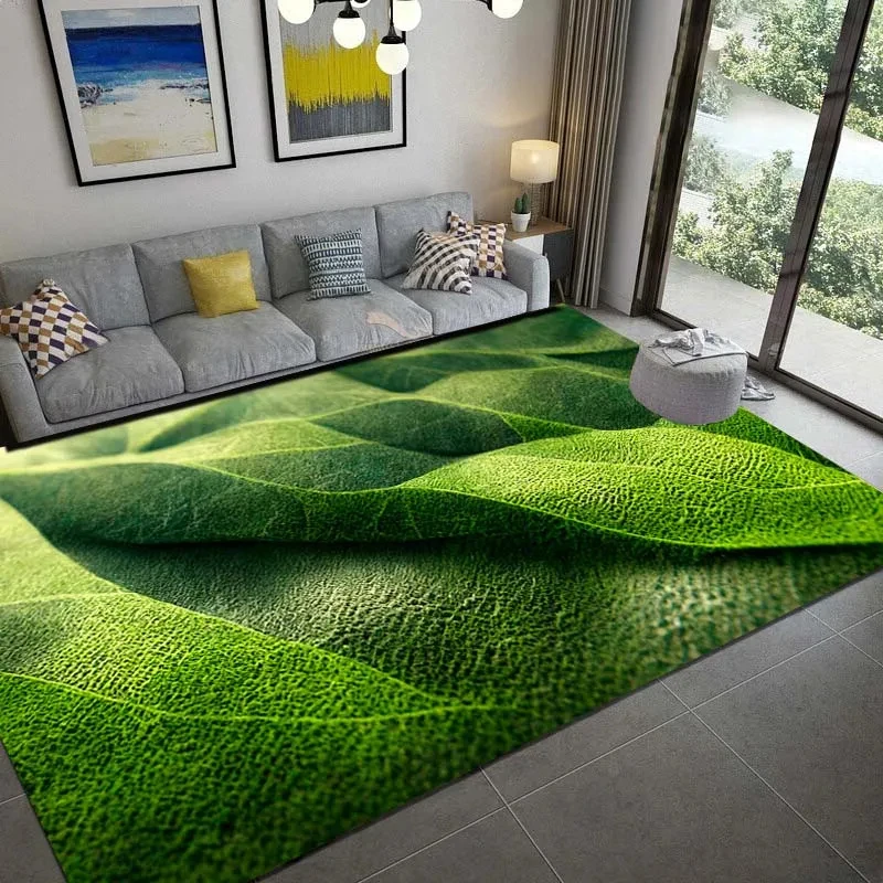 Summer Green Palm Leaves Carpets Grass Rug Tropical Leaves Rug for Living Room Bedroom Kitchen Non-slip Floor Mat Home Doormat