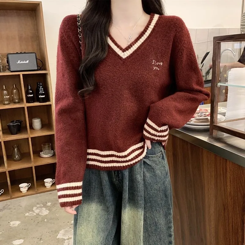 

Women's Sweater 2025 Autumn and Winter New Design Niche Lazy Style Loose Slim Long Sleeve Knitted Top