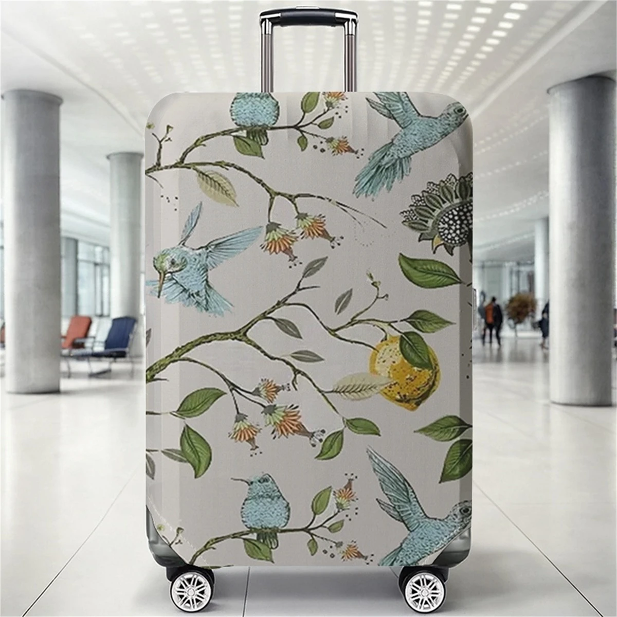 Hummingbird Lemon Branch Light Grey Pattern Luggage Protective Cover, suitable for 18-32 inch luggage covers, luggage handle glo