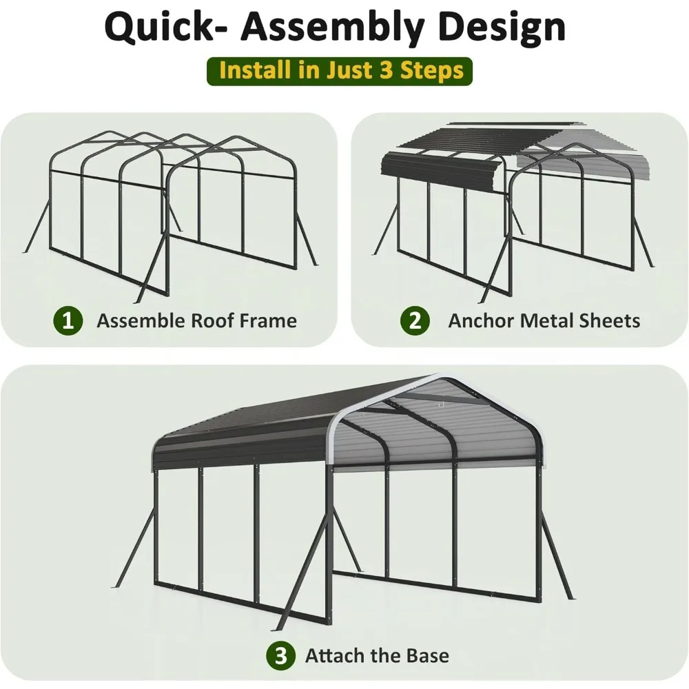 مظلة سجاد شديدة التحمل مقاس 10 × 15 قدمًا، مع هيكل إطار محدث وسقف فولاذي مجلفن وقاعدة محسنة، جراج مرآب معدني #6