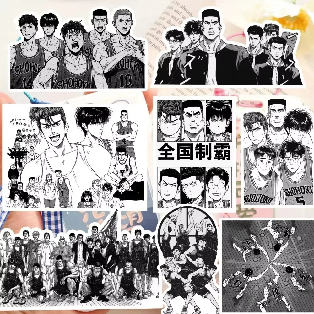 68 قطعة ملصقات Slam Dunk Anime باللونين الأبيض والأسود مقاومة للماء للكمبيوتر المحمول والدراجات النارية والأمتعة على الجليد وهدايا الثلاجة