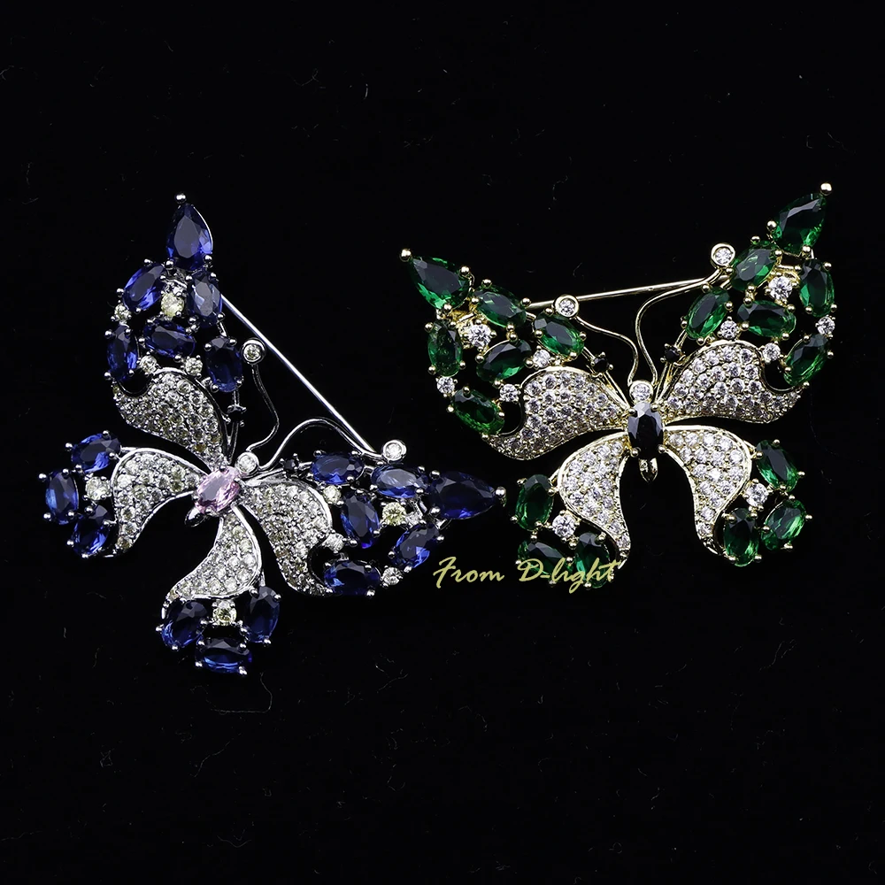New Elegant Super Flash Colorful Butterfly Pearl Pendant Zircon Brooch Lady Dress Lapel Pin Banquet Accessories Top Quality Gift