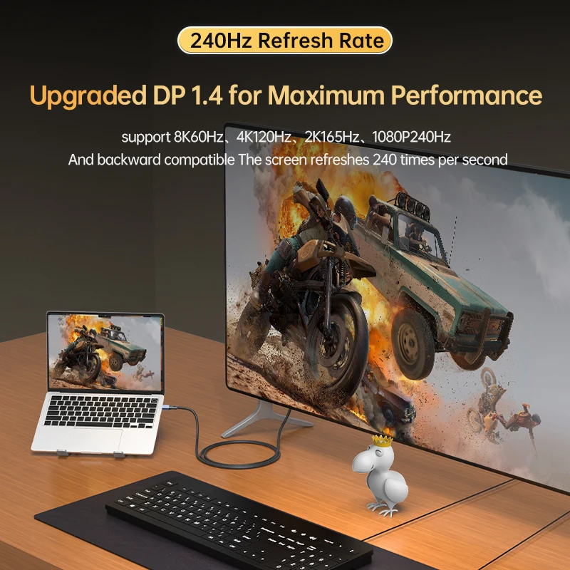 8K MiniDP to HDMI Adapter 8K60Hz 4K 244Hz Display Port to HDMI 2.1 Monitor PC Video HDMI Converter Cord for Macbook Projector
