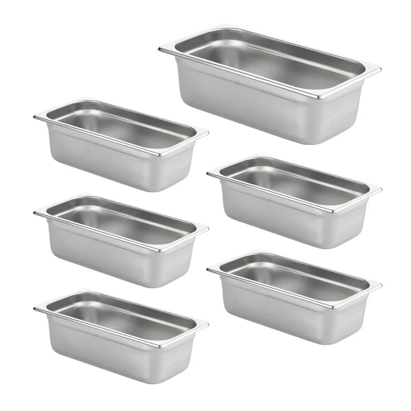 6 Pack Anti-Jam Hotel Pans, 1/3 Size 4 Inch Deep, Commercial Stainless Steel Chafing Steam Table Pan