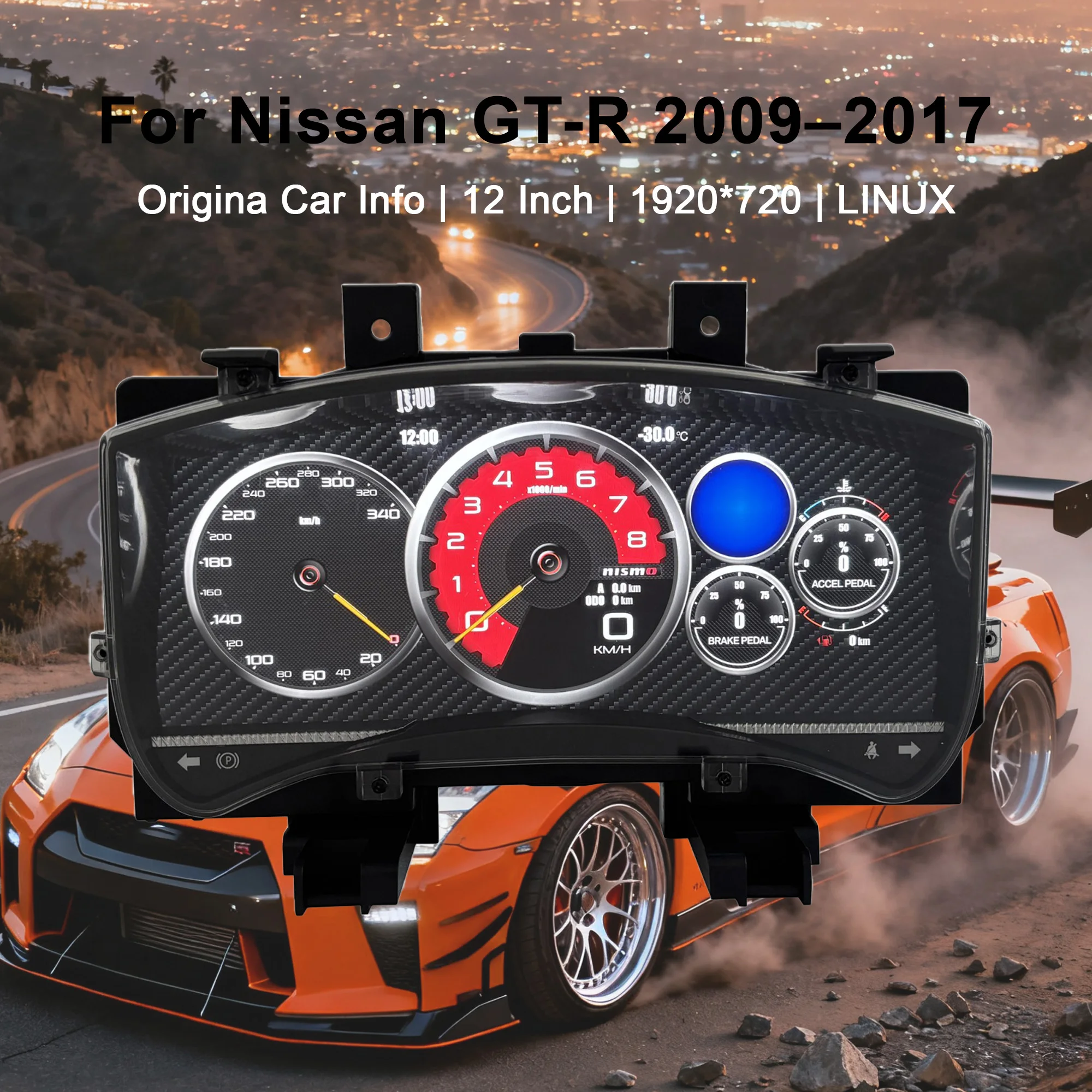

Цифровая приборная панель для Nissan GT-R 2009-2017, спидометр, приборная панель, манометр, 12-дюймовый виртуальный кабина HD с ЖК-дисплеем Plug & Play