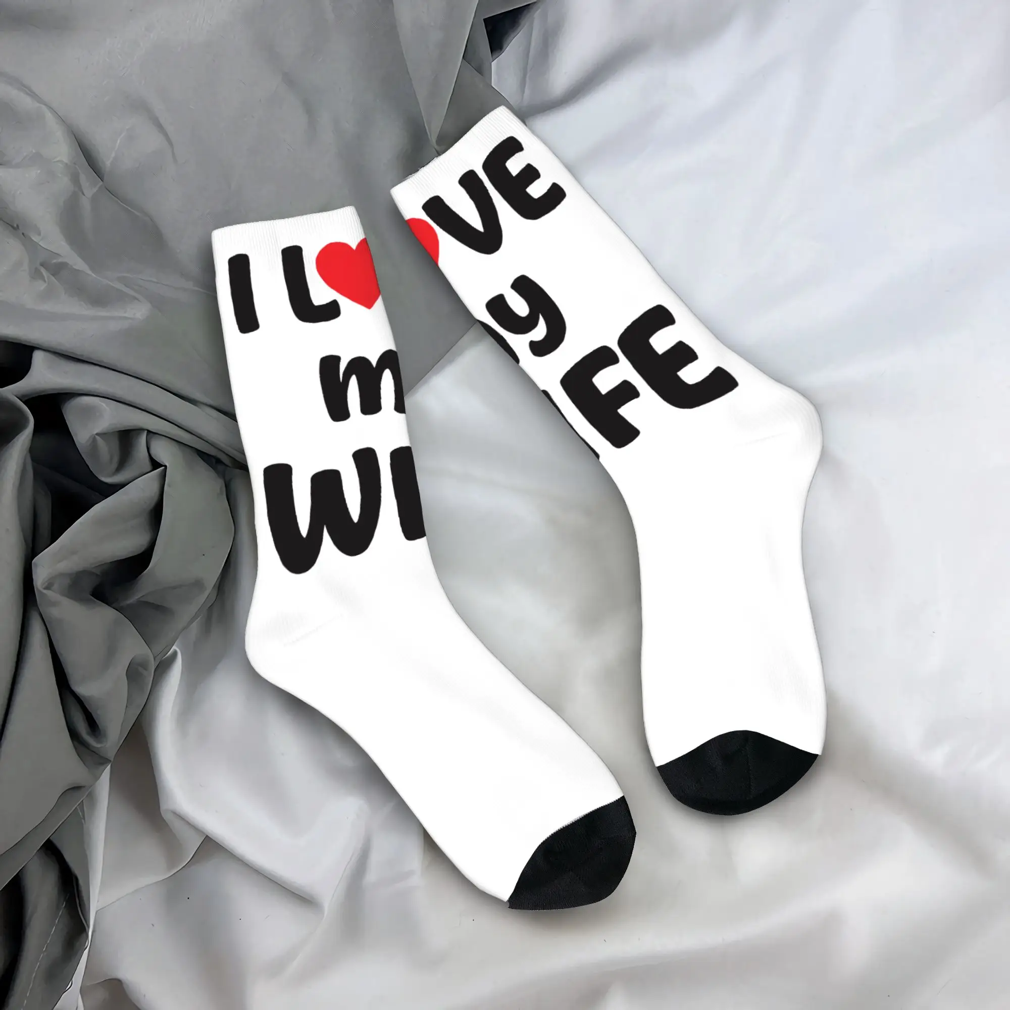 I Love My Wife Socks Autumn Stockings Funny Couple Medium Soft Socks Design Skateboard Non-Slip Socks