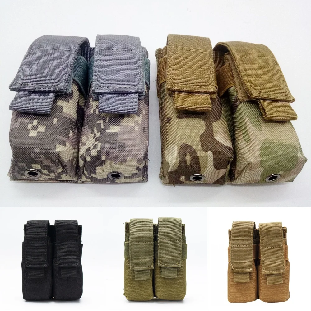 

9mm Molle Tactical Double Magazine Pouch Flashlight Holder EDC Hunting Accessories Airsoft Ammo Mag Holster Belt Waist Pack Bag