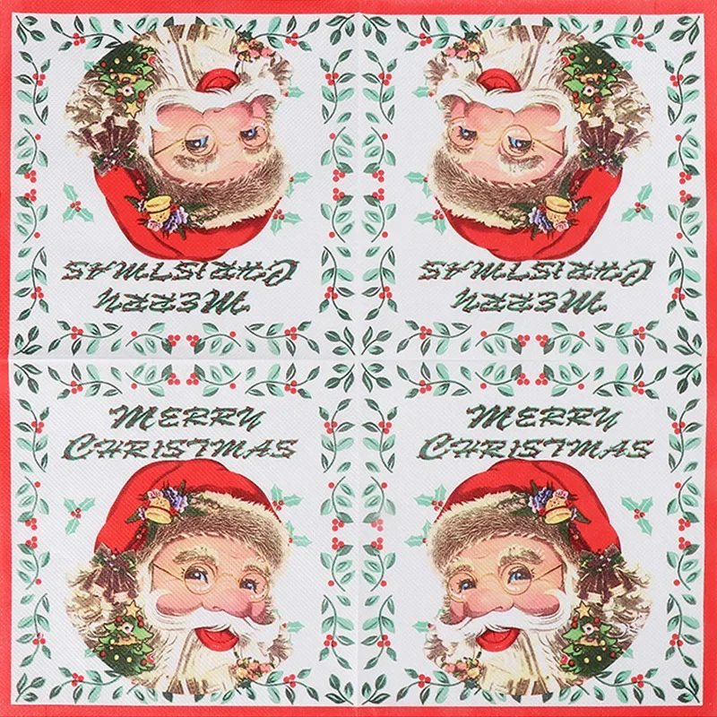 20Pcs/pack Printed Disposable Napkins Christmas Printed Paper Disposable Tableware Napkin Tissues DIY Xmas Party Decoration