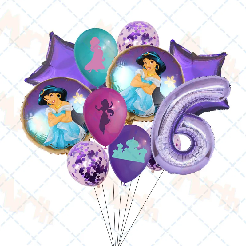 Fioletowa księżniczka Jasmine lateksowa balonowa dziewczyna materiały urodzinowe Home Decor numer Ballon Baby Shower dekoracje ślubne