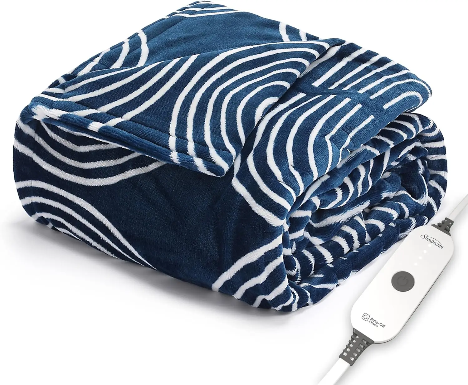 

Cozy Velvet Heated Throw Blanket with Hand & Foot Pockets, 4 Heat Settings, Auto Shut-Off, Machine Washable, Blue Pattern