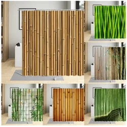 Bamboo Shower Curtain Bathroom Home Decor Green Plants Landscape Bath Curtains With Hooks Polyester Waterproof Fabric Washable