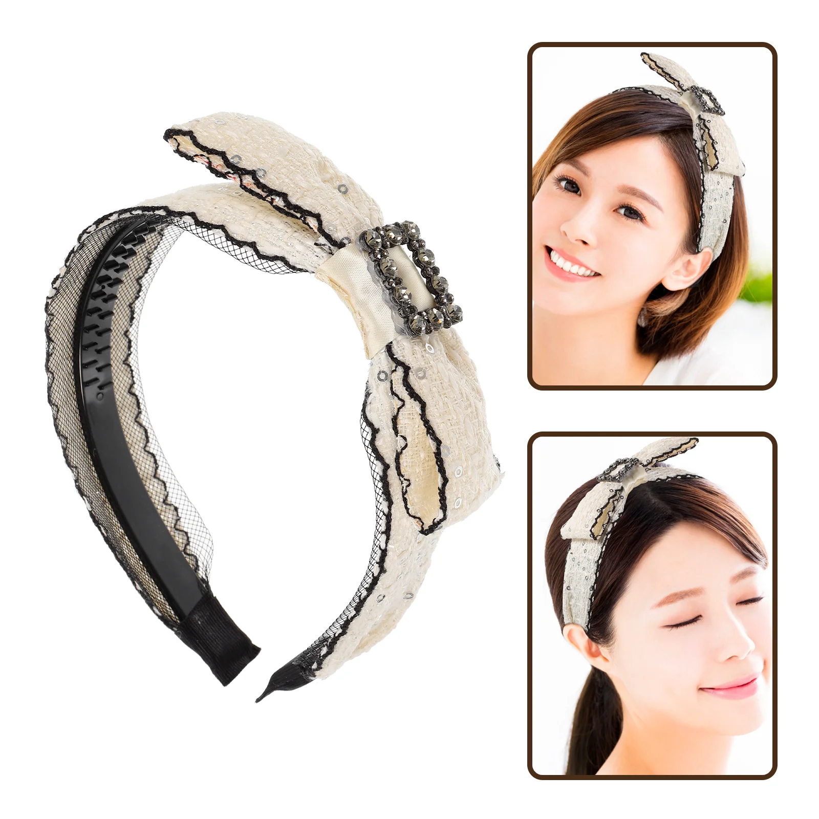 Sequins Broadside Bow Headband Women's Miss Hair Fabric Headpiece Accessories for Bride