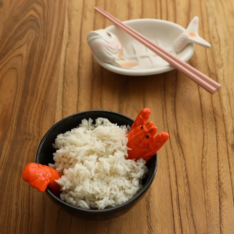 

Трехмерная керамическая миска с лобстером в японском стиле, забавная посуда в форме животного, миска для риса миска для супа мисо, кухонные аксессуары