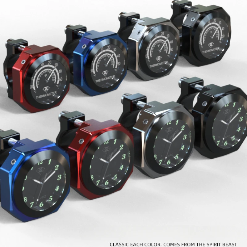 Impermeável motocicleta relógio de quartzo, liga de alumínio Mount Watch, relógio luminoso para 22-28mm guiador, styling acessórios do carro