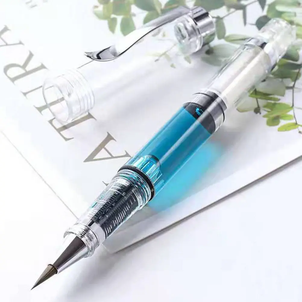 4Pcs Refillable Brush Pens Steel Nib Calligraphy Pen Watercolor Drawing Writing Stroke Art Transparent Barrel Large Ink Capacity