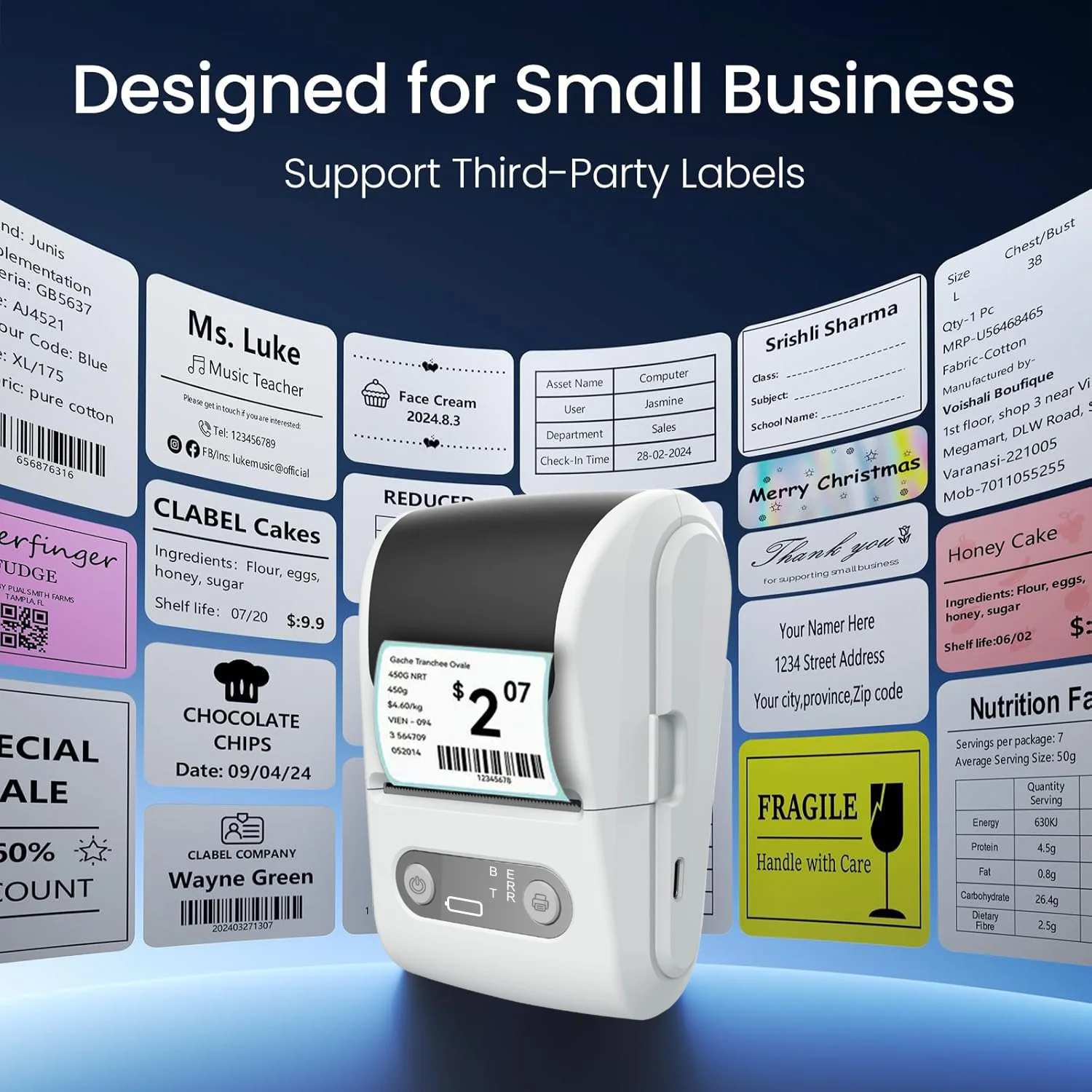 Printer Portable Mini Small Handheld Bluetooth Takeaway Receipt Label Barcode Thermal Printing