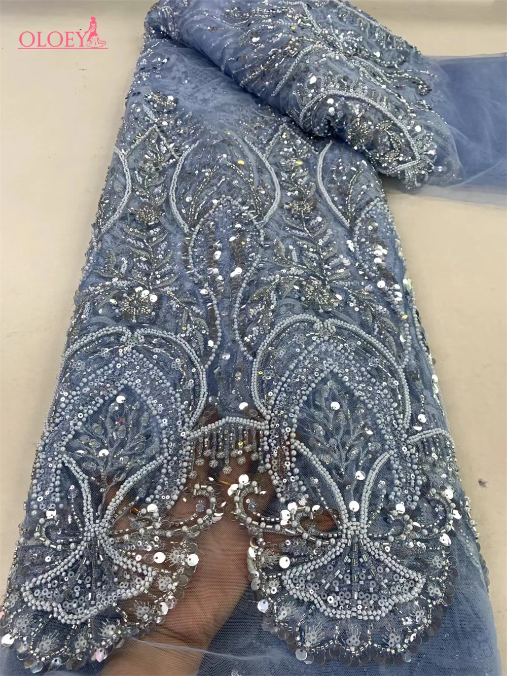 High-End Luxury French Embroidery Heavy Groom Lace Fabric Fashion African Nigerian With Sequin  Fabric For  Luxury Evening Dress