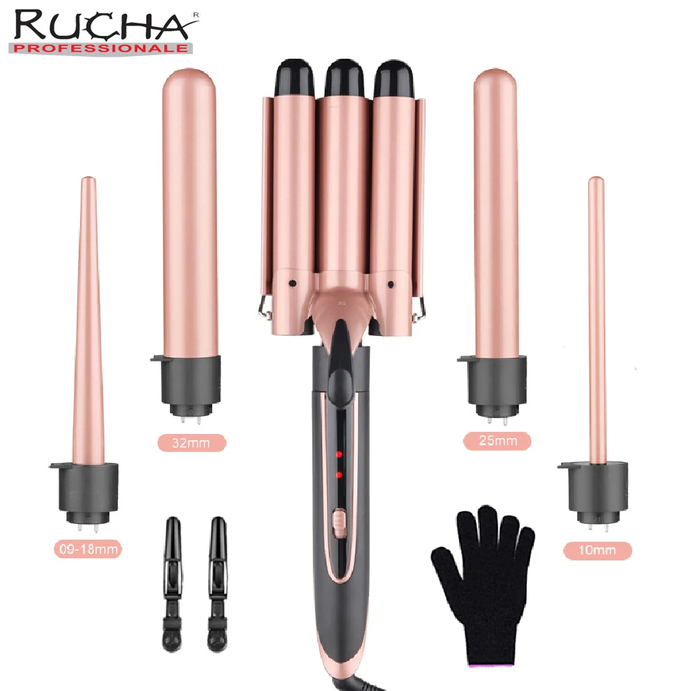 

Hair Curler 5-In-1 Multifunctional Curling Iron Rose Gold Ceramic Triple Barrel Hair Styler Professional Hair Curlers Tools