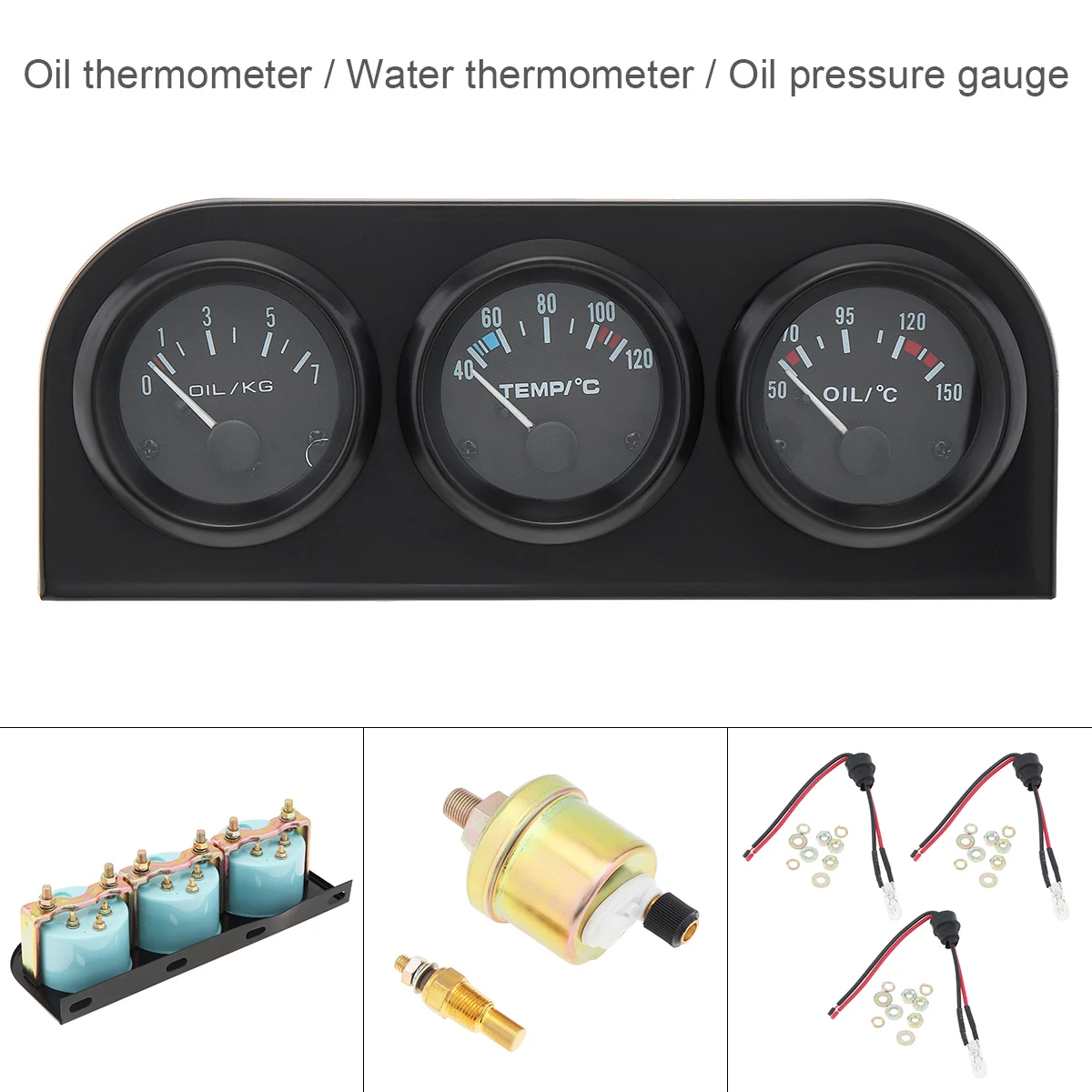 

2 Inch 52mm Water Temp Gauge 52 mm Vehicle Car Water Temperature Oil Temp Oil Pressure Meter Triple Gauge Kits with Sensor