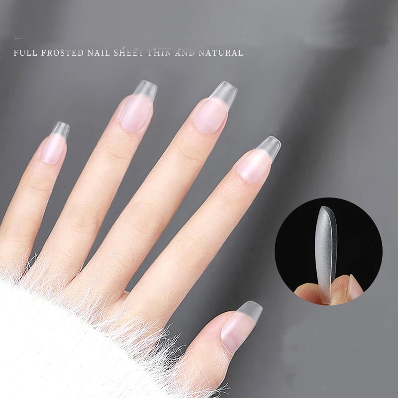 100PCS Frosted Nail Enhancements, Clear Full And Half Patches, Ultra-Thin, Extended And Wearable False Nails Refill