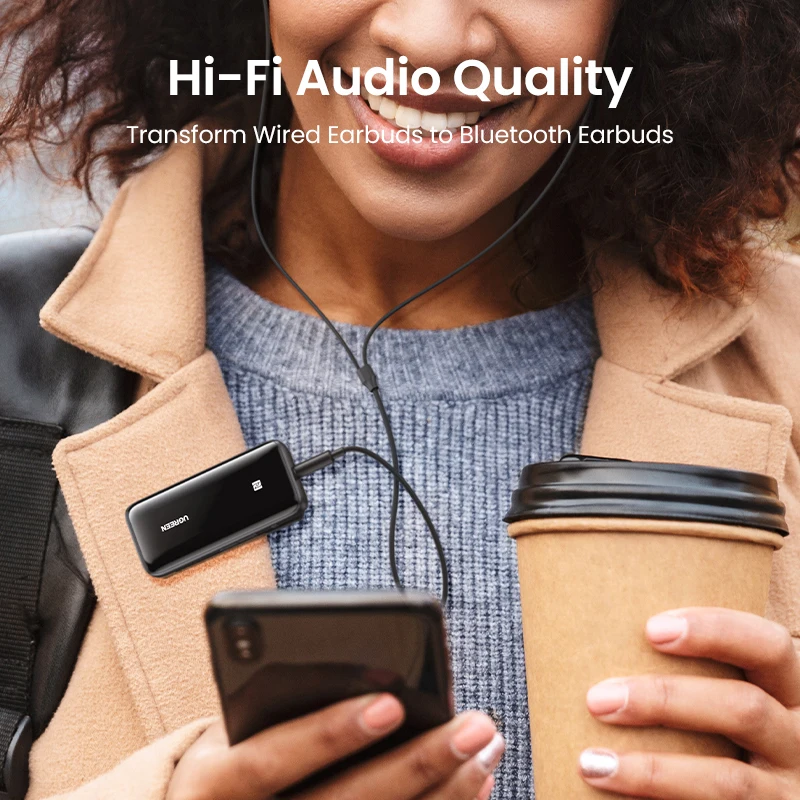 UGREEN Đầu Nhận Bluetooth 5.0 USB DAC 3.5Mm Âm Thanh Không Dây Bộ Khuếch Đại Tai Nghe NFC AptX AptX HD QCC3034 Bluetooth 5.0 Adapter