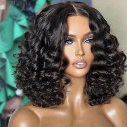 Natural Black Short Bob Glueless Soft 180% Density Kinky Curly Preplucked Deep Lace Front Wig  For Women BabyHair Daily Cosplay