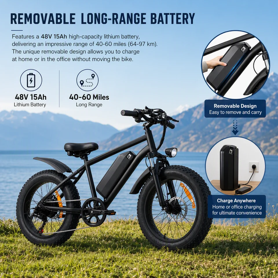 20 Inch Fat Tire Electric Bike 48V 15Ah Removable Battery Dual Suspension LCD 40-60 Miles Commuter Ebike for Adults image 3