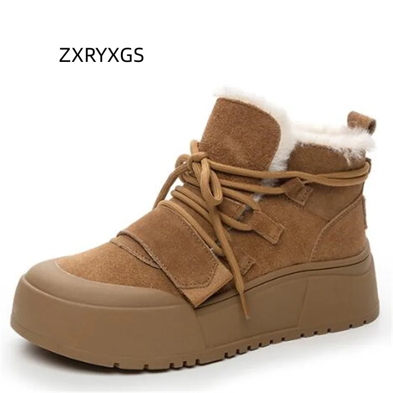 ZXRYXGS Popular Cow Suede Winter Shoes Snow Boots Platform Heightening Boots 2024 Nubuck Leather Women Boots Roman Shoes Tide