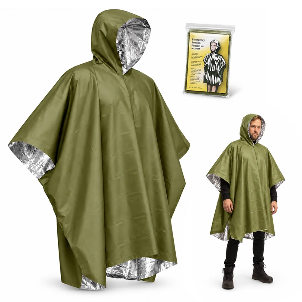 Survival Blanket Reflective - Poncho de pluie thermique d'urgence, imperméable,