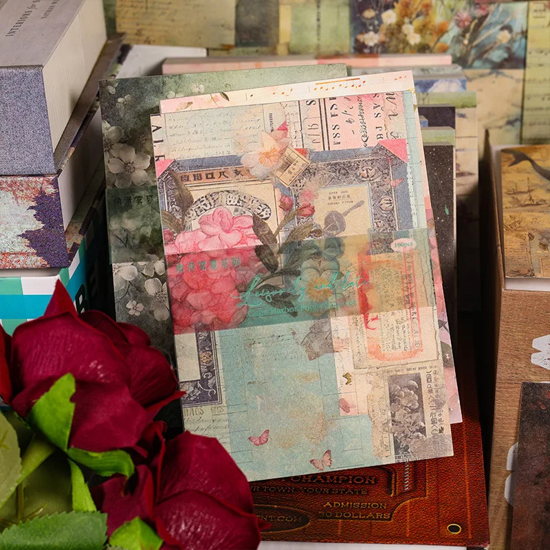 Mr. paper-装飾的なスクラップブック、花、日没、カード、メッセージの背景、フォトフレーム、100枚/本