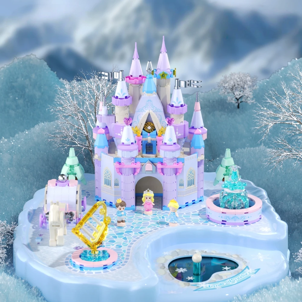 Creative Magnetic Musical Building Blocks Ice Snow Princess Palace Castle Model Kit DIY Construction Toy Birthday Christmas Gift
