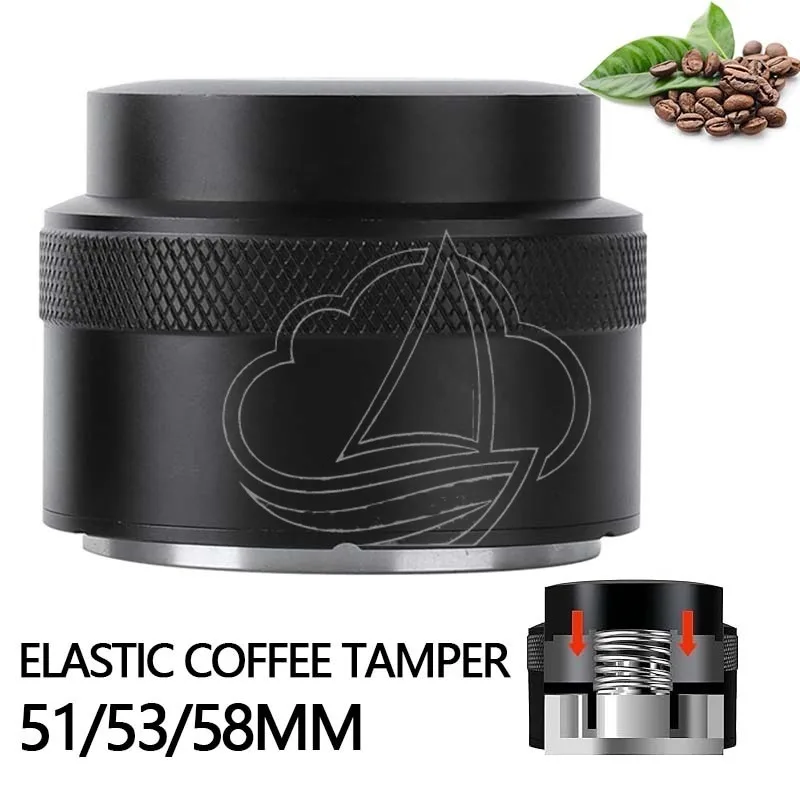 51/53/58mm Spring Loaded Coffee Tamper Stainless Steel Flat Base Espresso Powder Leveler Barista Tool