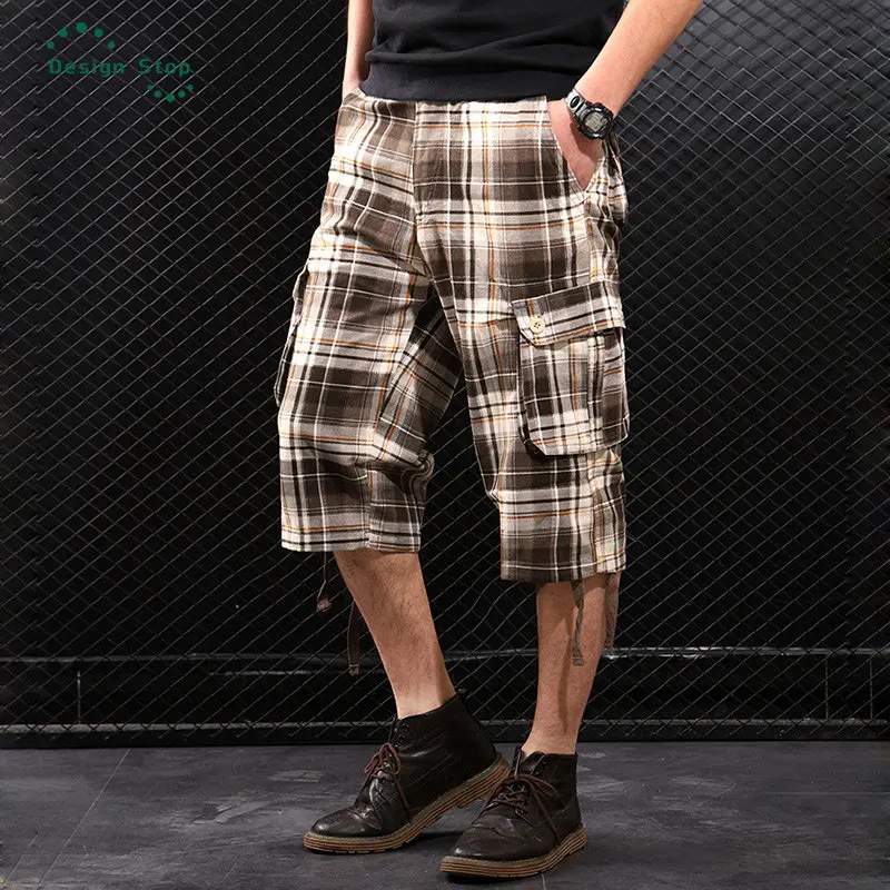 Stylish Summer Cotton Cargo Shorts Men Camouflage Plaid Pocket Casual Shorts Army Shorts Plus Size