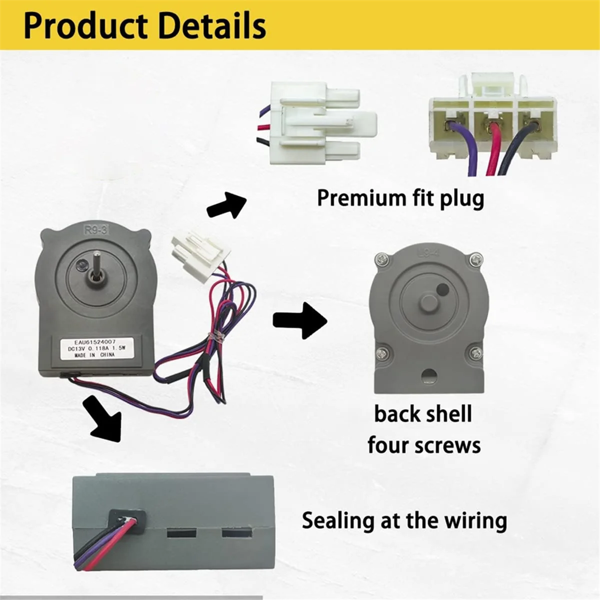 EAU61524007 Refrigerator Evaporator Fan Motor for LG Kenmore Refrigerators Replace EAU60694510 EAP10058947 PD00006349