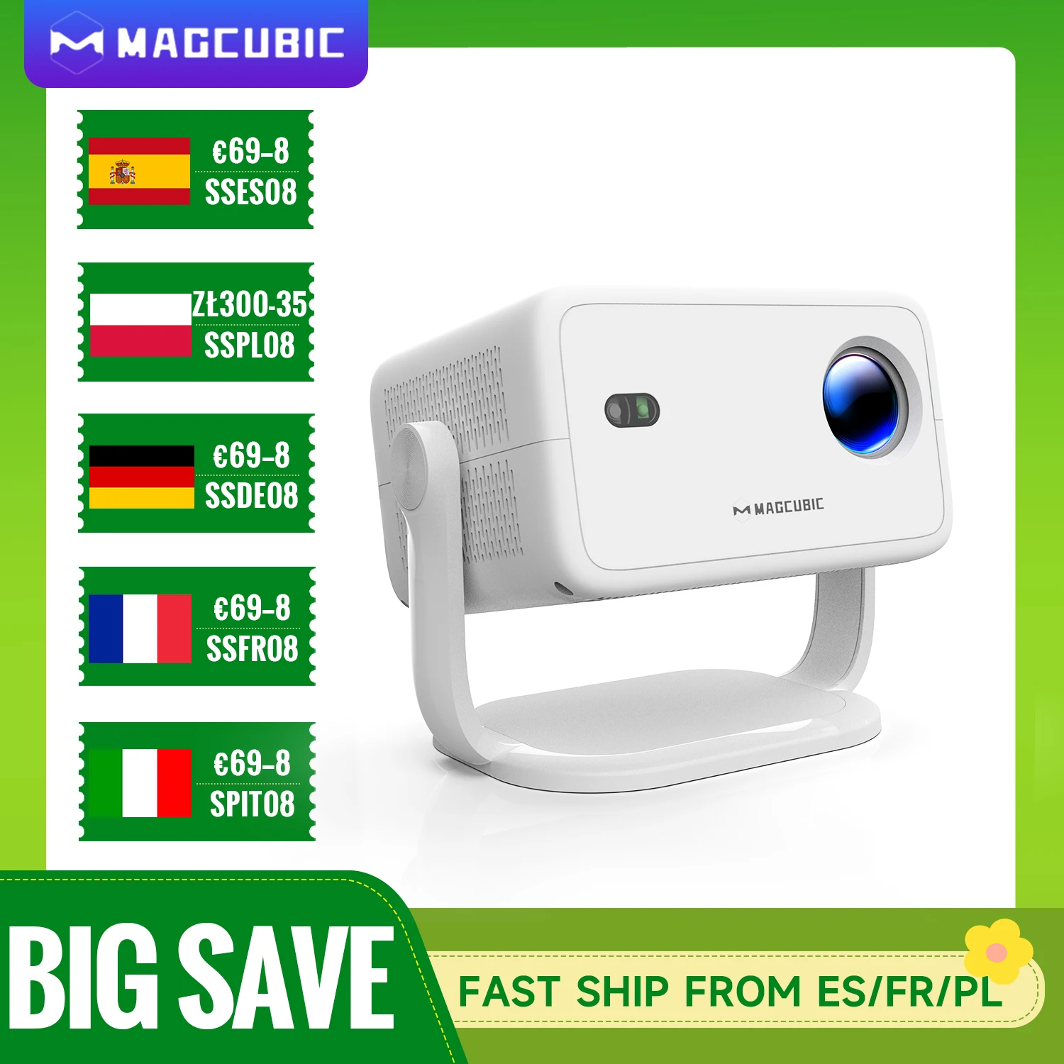 Proiettore Magcubic Native 1080P 650ANSI 4K Android11 L018 con messa a fuoco automatica della