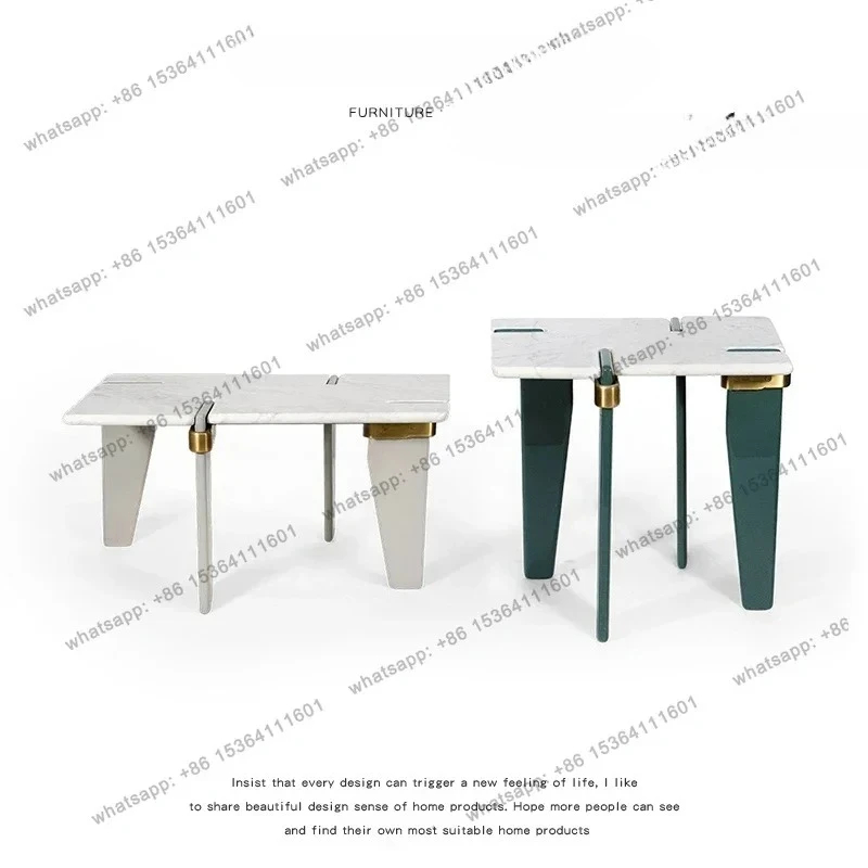 NEW Nordic creative minimalist designer marble coffee table hotel living room metal edge table combination