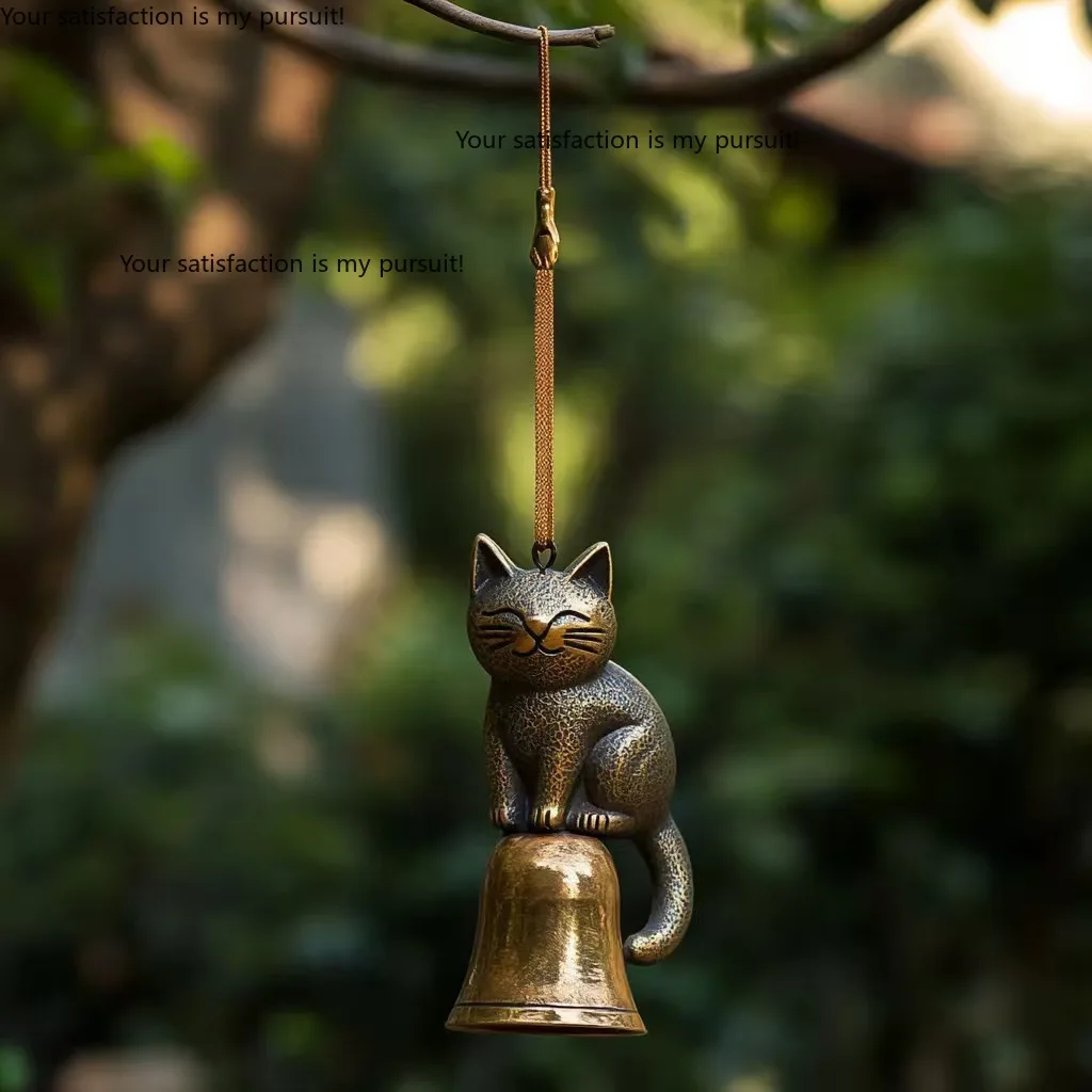 Vintage Bronze Brass Cat Wind Chime Hanging Ornament For Door Window Garden Yard Outdoor Decor