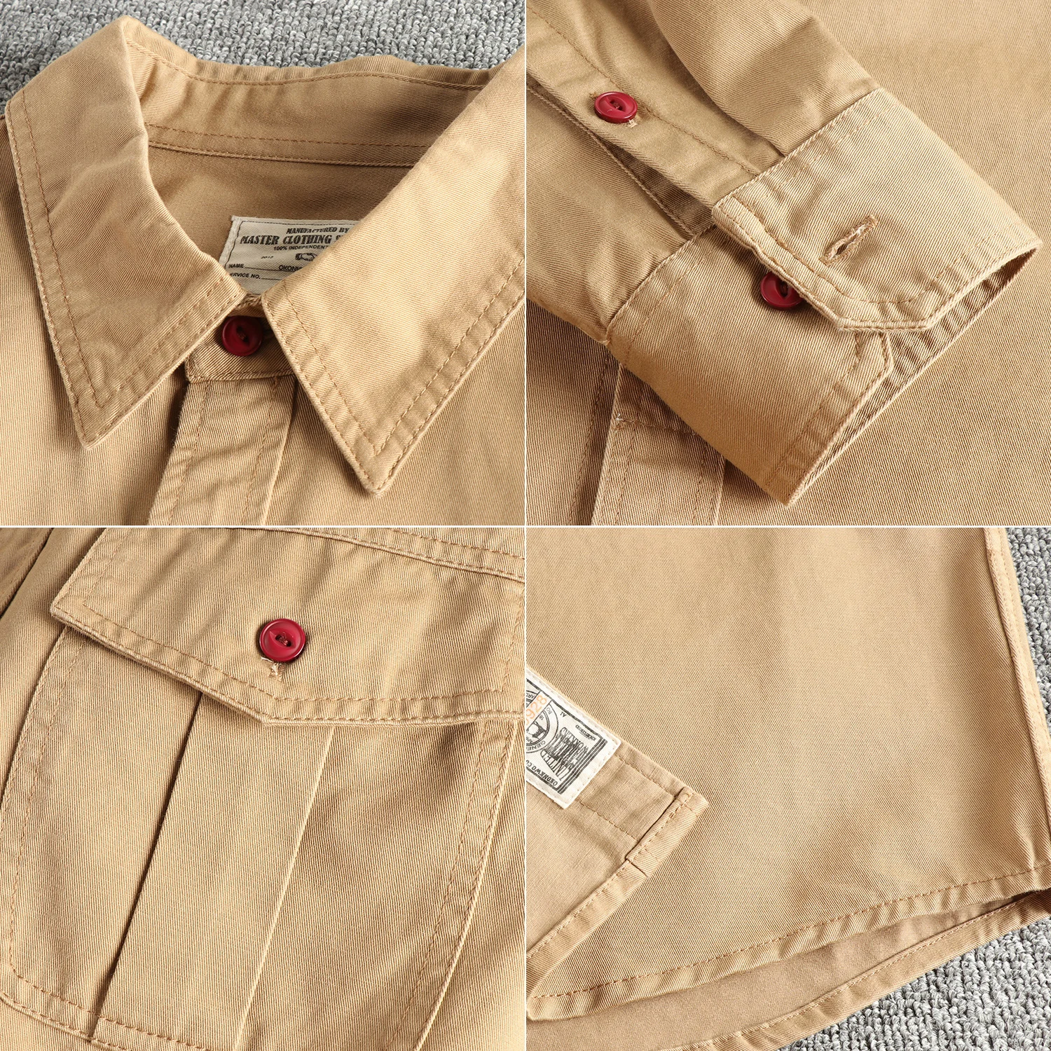 سترة قميص رجالية عصرية للربيع والخريف متعددة الاستخدامات مصنوعة من القماش المنسوج، قميص Amei Kaki القديم بأكمام طويلة