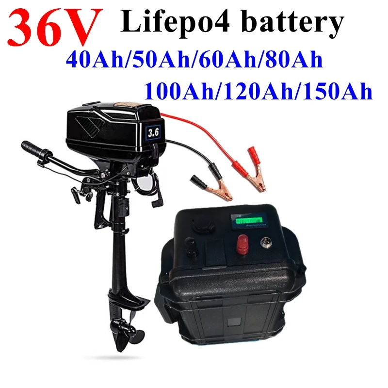 

HYL Batterie au Lithium étanche Lifepo4 36V 40Ah 60Ah 80Ah 100ah 120Ah 150Ah bms pour moteur de pêche à la traîne hélice bateau