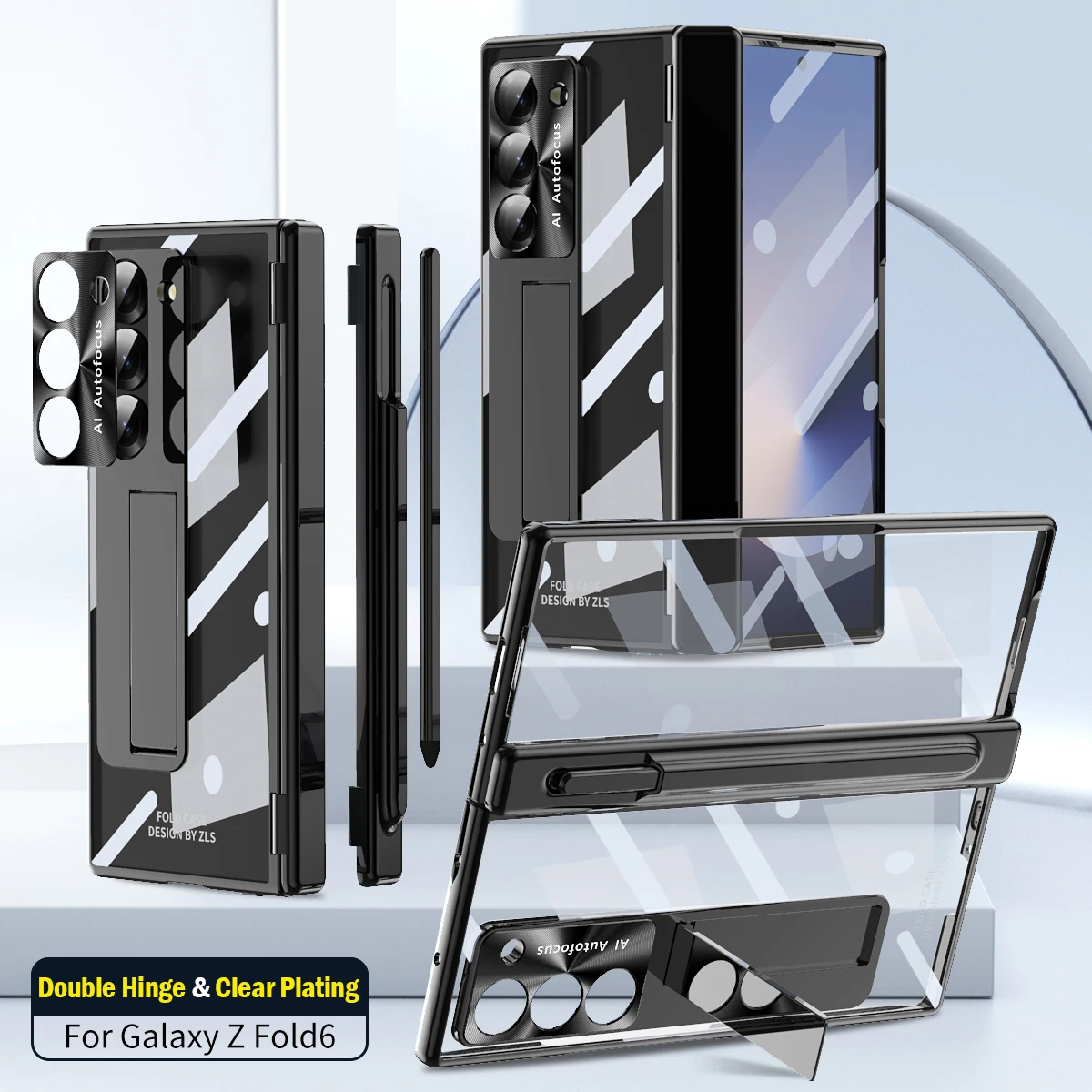 

Чехол с ручкой Funda для Samsung Galaxy Z Fold 7, 6, 5G, магнитный держатель с двойным шарниром, прозрачное покрытие, чехол для ПК, переднее стекло