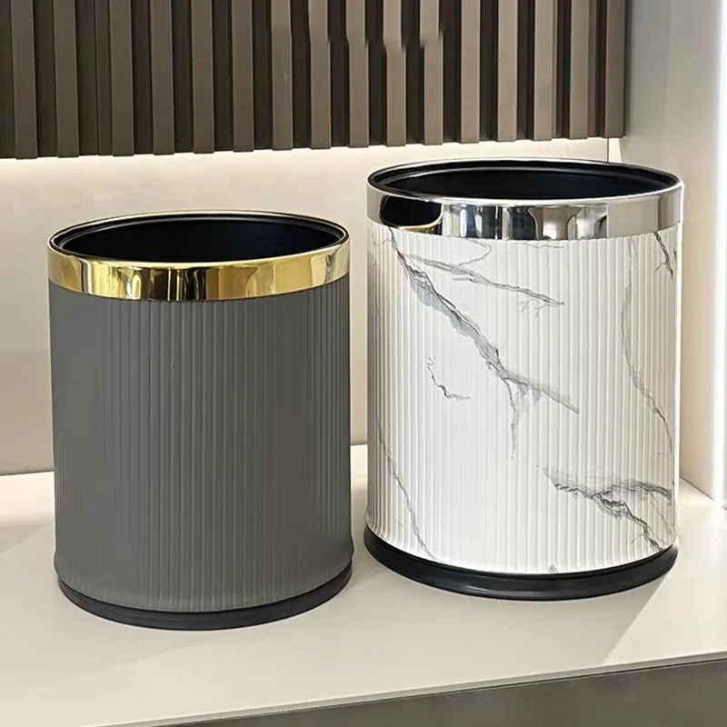 

Leasylife 2.6 Gallon PU Leather Trash Can, Open Top, Round Bathroom Garbage Can, for Near Desk Bedroom Office Hotel Home Cafe