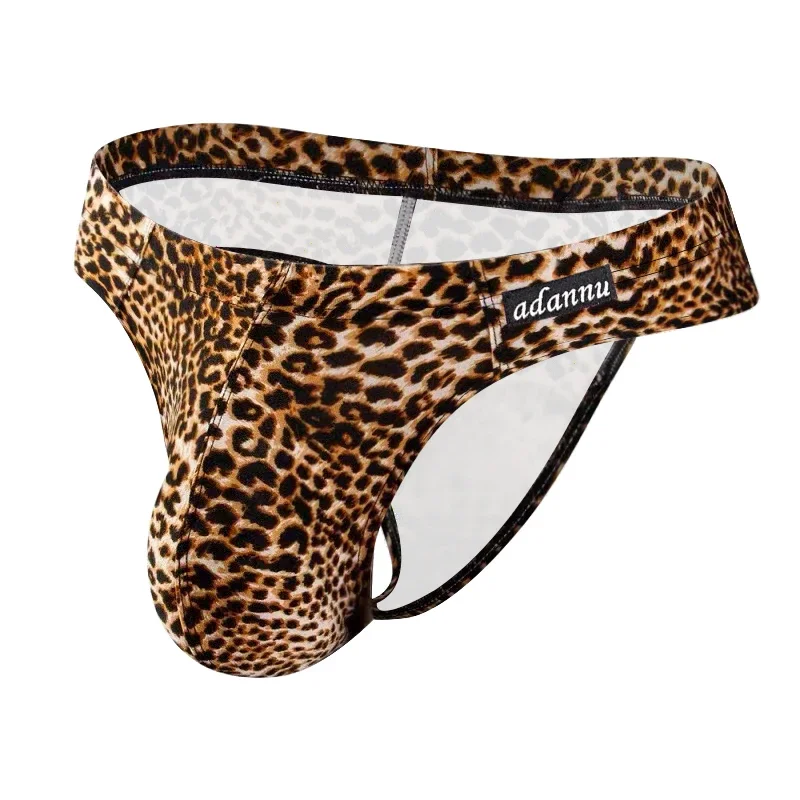 Men's Ice Silk Nylon Thongs Leopard Snake Print U Convex Pouch Soft Breathable Sexy Fashion Underwear