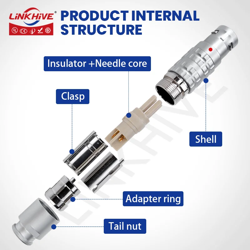 FGG Aviation Plug Compatible with LEMO Connectors 2-32 Pin 0B 1B 2B 3B Chrome-plated Brass Push-pull Self-locking Connectors